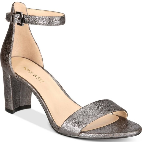 pewter block heel sandals